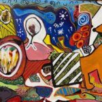 Rhubee Neale "Oneness" is about Past present and future.
Canvas and acrylic paints & pens size: 55 x 45cm Private Collection